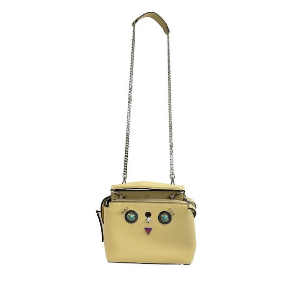 Fendi -DotCom Faces Convertible Small Yellow Satchel - Top Handle w/ Chain Strap - Picture 10 of 16